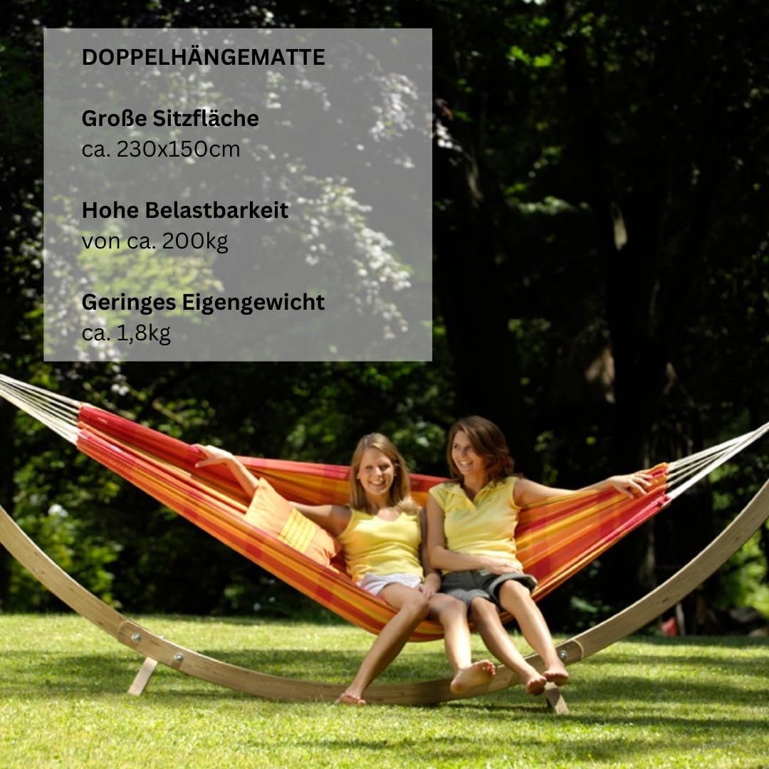 Laminvale Ltd AMAZONAS brazylijski hamak XL Barbados Papaya 230 x 150 cm dla większej liczby osób do 200 kg w kratkę długość całkowita 340 cm