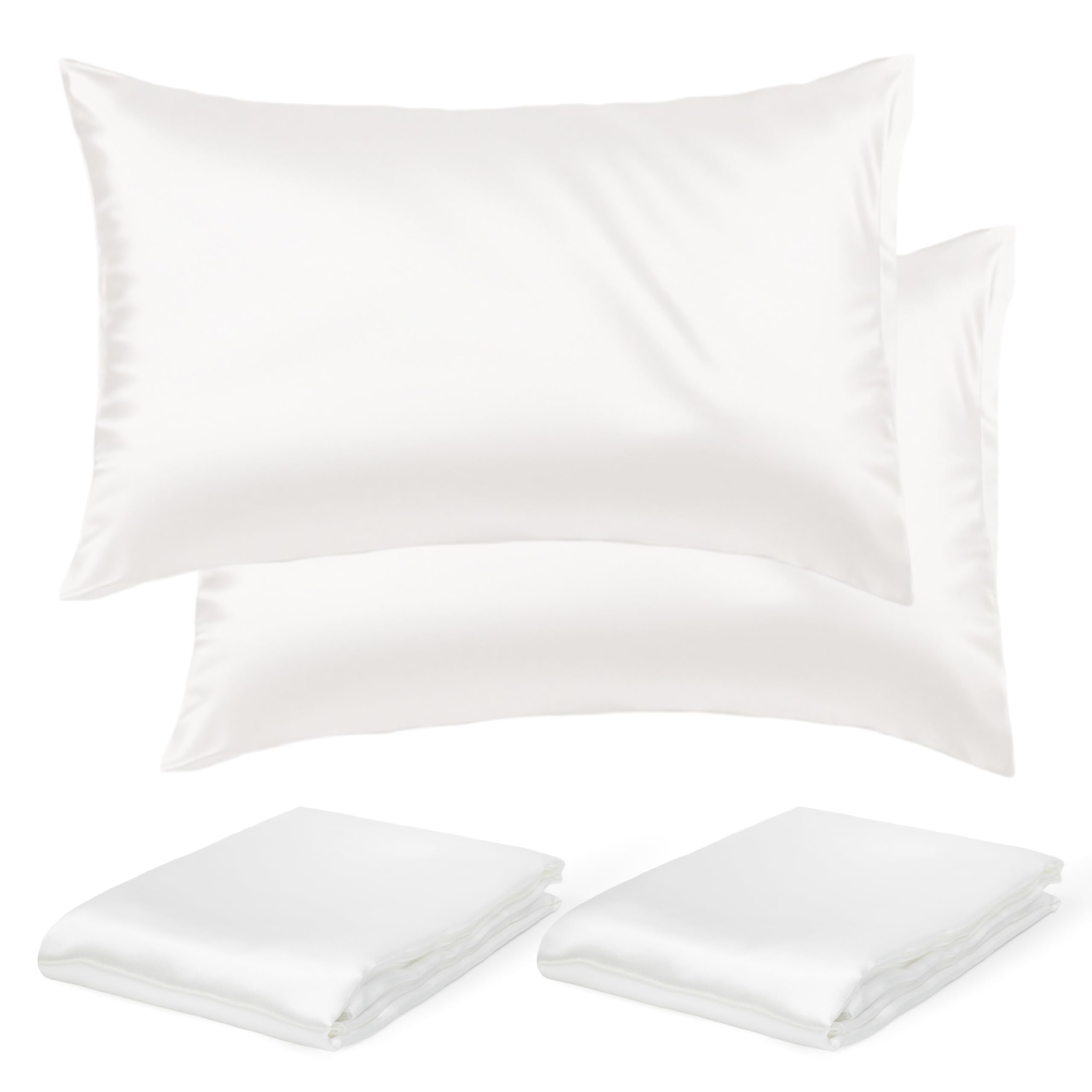 THALMONA Set Federe Cuscino Letto 2 Pezzi 50x70 Cm – Copricuscino Letto Morbido Elegante con Chiusura Zip Resistente, Facili da Lavare Antipiega Traspiranti, Anallergiche in Poliestere (Bianco)