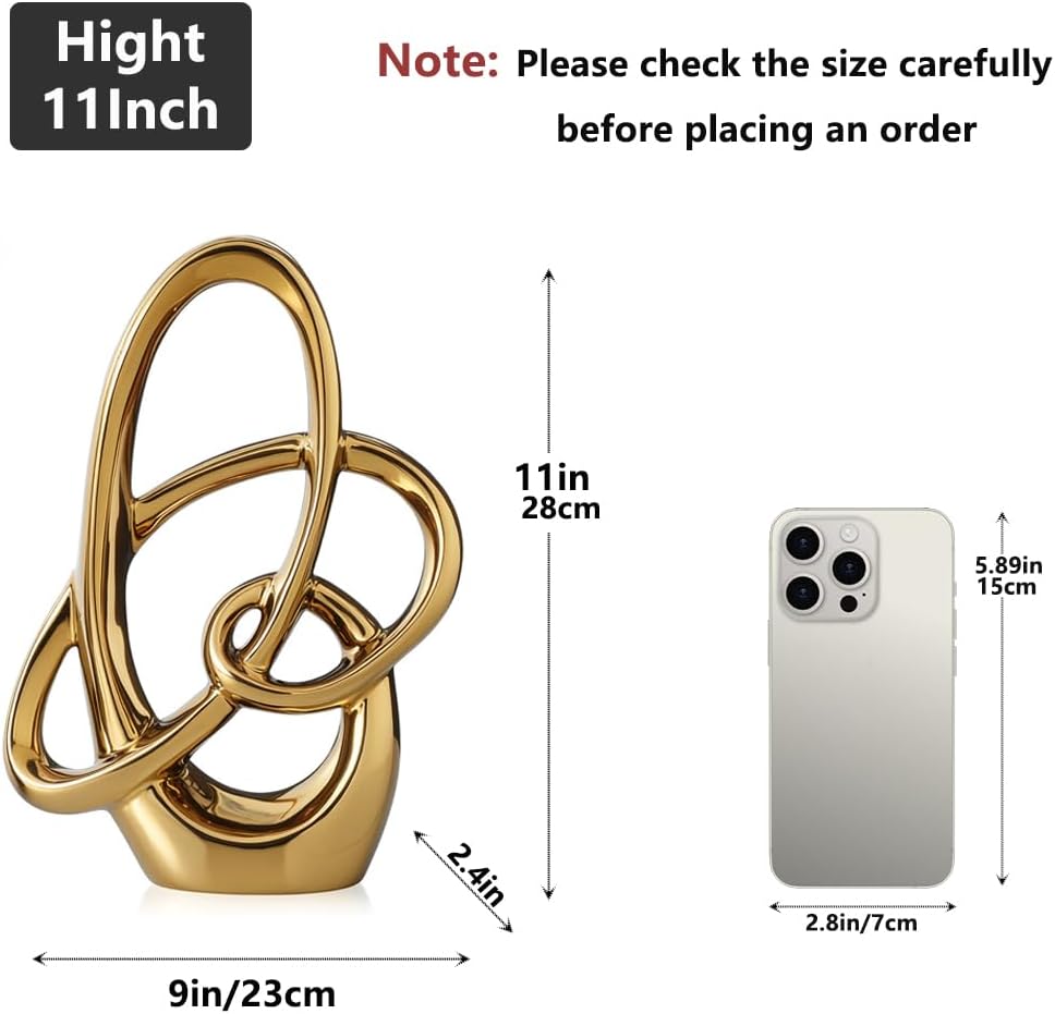 11in Gold Ceramic Statue – Modern Abstract Art Figurine for Shelf, Dining Table Centerpieces, Office, Living Room, Wedding or Coffee Table Home Decor Accent - Image 2