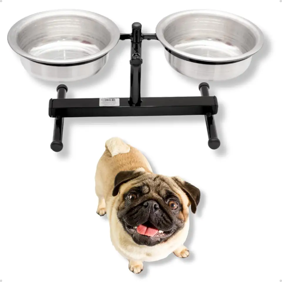 Comedouro Duplo Elevado PP MINI Preto 600ml Alto Pote Ajustável Regulável Para Cachorro