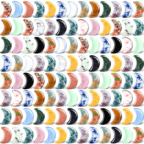 Nuenen 100 Pcs Moon Stone Bulk Worry Stones Thumb Moon Crystals Reiki Polished Witch Stuff Crescent Carved Pocket Palm Crystals Charm Gemstones for Meditation Divination Decor