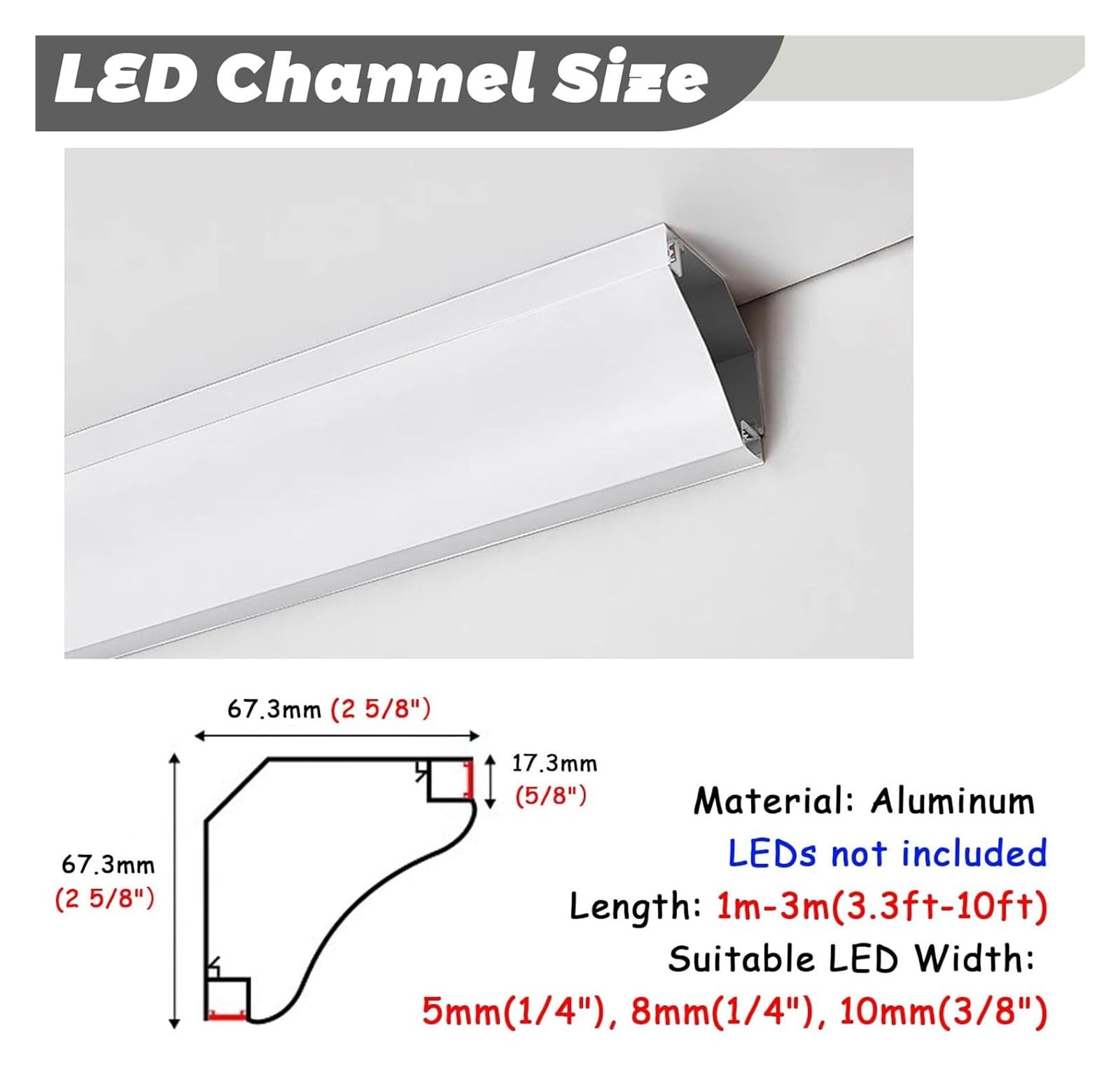 Profilo LED, Guida LED, Illuminazione indiretta a soffitto con Cornice a Corona, Canale diffusore a LED, Cornice copriluce Senza LED(2m(6.6ft))