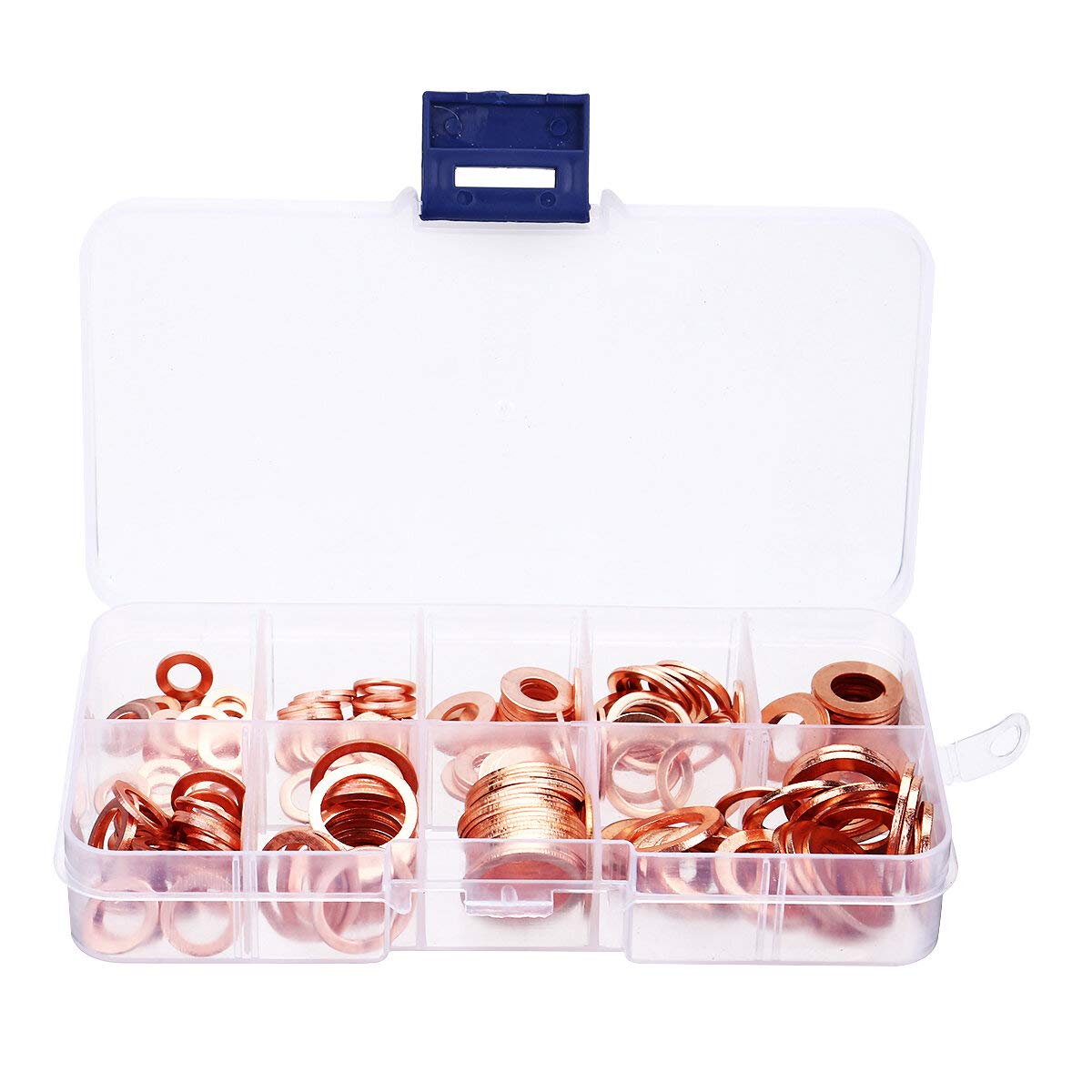 Set di guarnizioni assortite in rame, 200 pezzi, kit di guarnizioni ad anello piatto