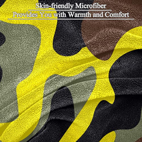 Couverture polaire douce décorative marron jaune camouflage pour chambre - 3