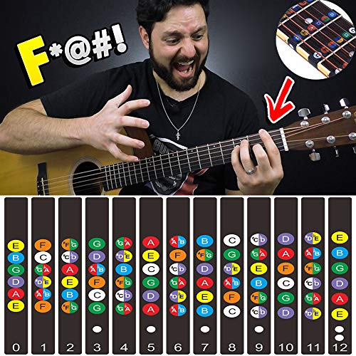 Guitar Fretboard Stickers, Kimlong Color Coded Note Decals Fingerboard Frets Map Sticker For Beginner Learner Practice Fit 6 Strings Acoustic Electric Guitars With 5 Guitar Picks & 1 Bridge Pin Puller #TOP1