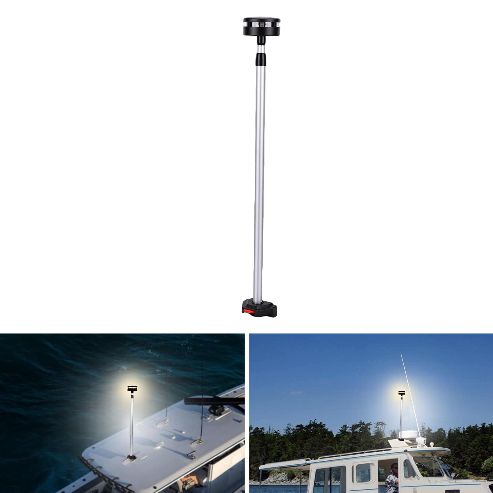 Eujgoov Luce di Navigazione a LED Asta Regolabile da 24 a 42-1/4 Pollici | Lampada di Prua per Barca, Alloggiamento in PC, Albero in Lega, impermeabilità IP67, Imbarcazioni Marine, Uso Nebbia, 3