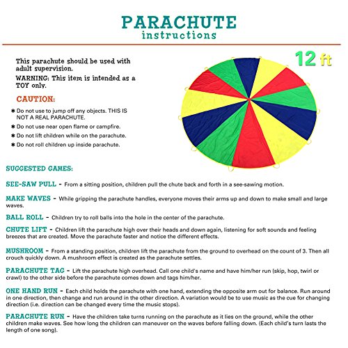 image for Everfunny Play Parachute, 12 Foot for Kids with 12 Handles Play Parach