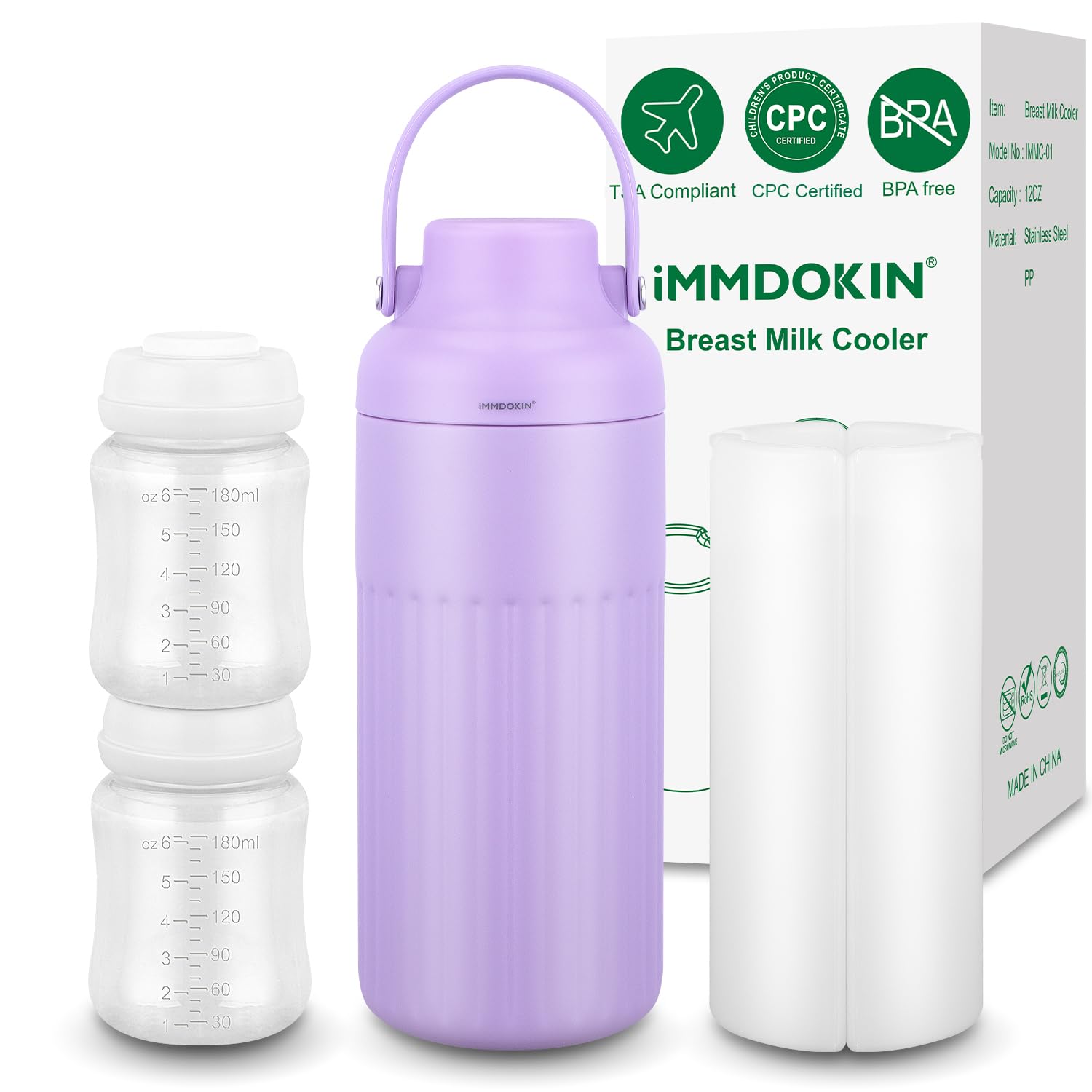 Compact Breast Milk Cooler Bottle, 12oz Portable Breastmilk Cooler with 2 Bottles, 30H Cold Storage Breast Milk Chiller for Travel & Outdoor Use, Leakproof Reusable for Nursing Moms,Feeding Essentials
