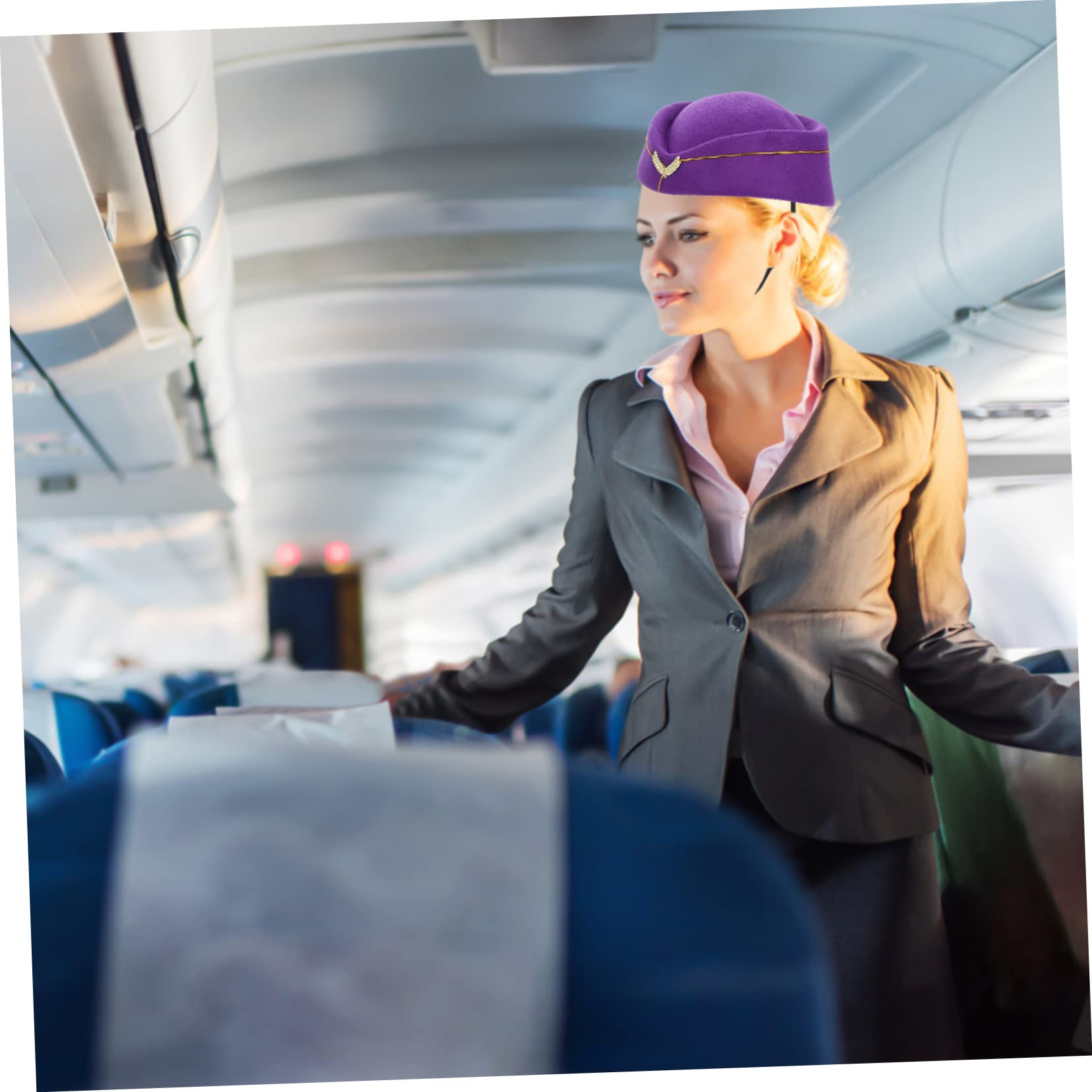 5piezas Sombrero De Azafata De Aerolínea Para Disfraces Elegante Gorra De Uniforme Cosplay Para Fiestas Eventos y Espectáculos Morado