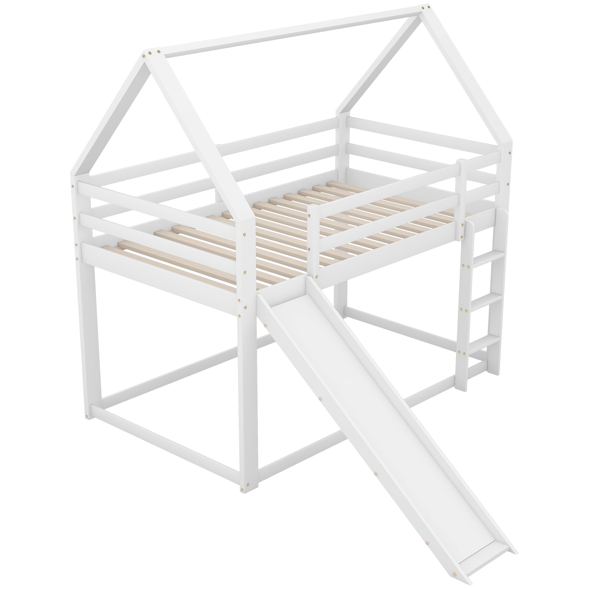 Moimhear Cama individual cama infantil cama litera con tobogán y escalera (blanco), WX000117-CL
