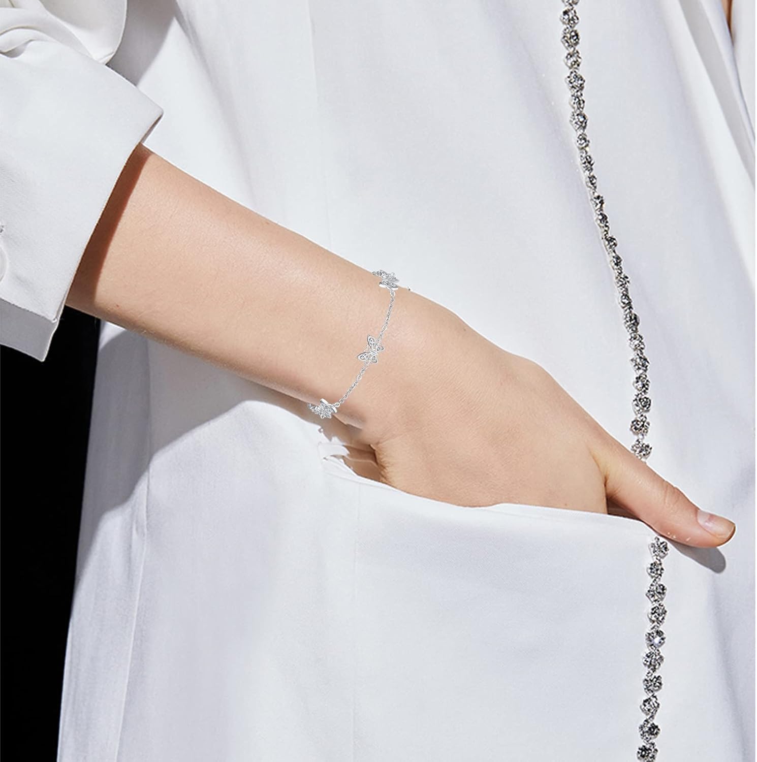 Palpitate Butterfly Bracelets for Women S925 Sterling Silver Butterfly Bracelet Charm Chain Dainty Jewelry Christmas Gifts for Women Her Adjustable - Image 7