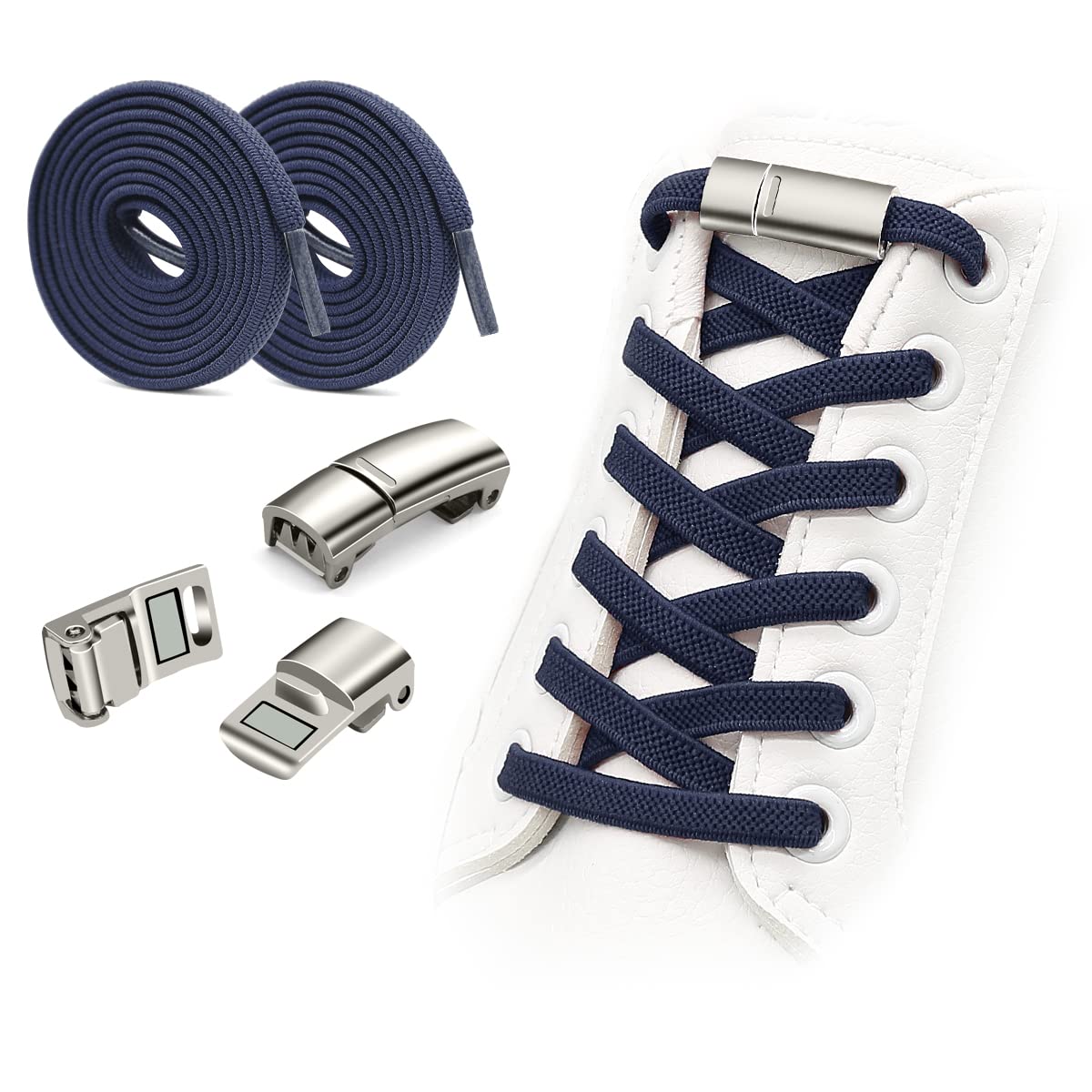 HNOOM Elastische Schnürsenkel, 2 Paar Universeller Schnürsenkel Ohne Binden Gummi Schnürsenkel Einstellbare mit Metall-Magnetverschluss für Kinderschuhe, Sportschuhe, Wanderschuhe