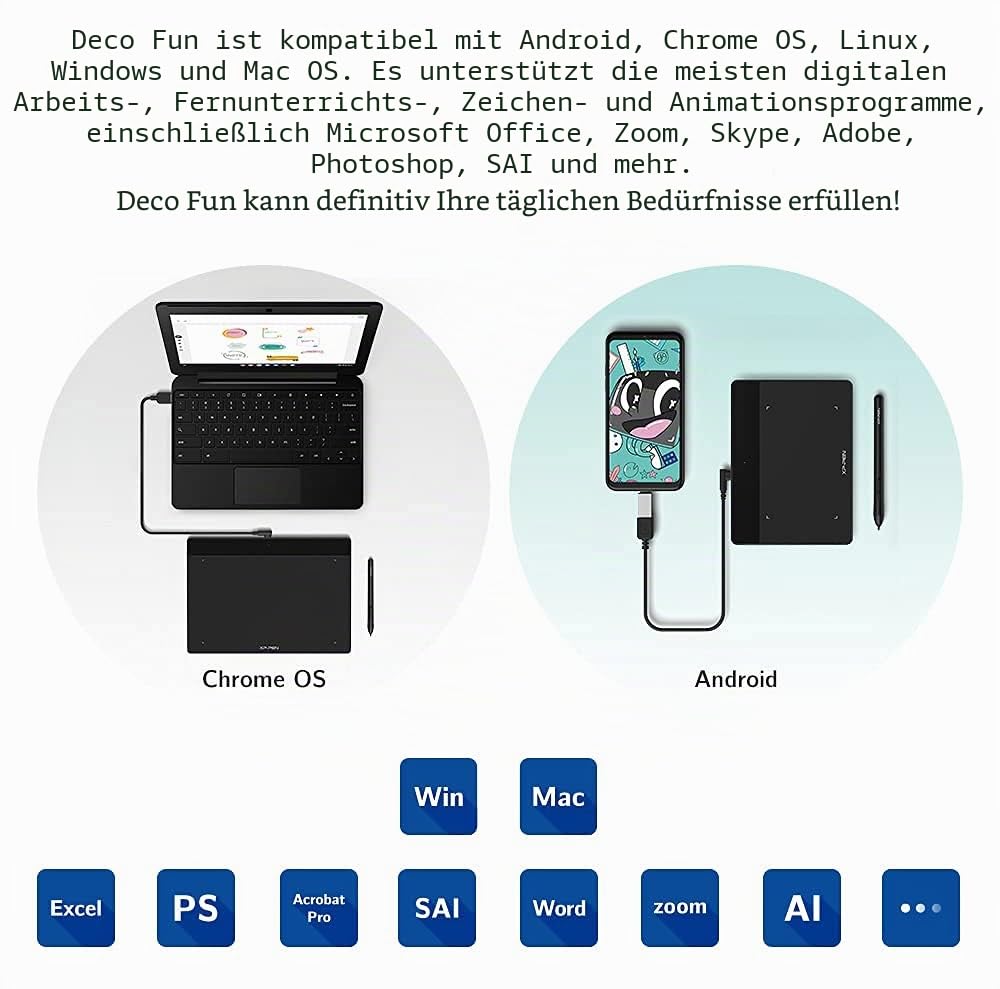 XP-Pen Deco Fun L Grafiktablett, 25,4 x 15,2 cm, mit passivem Eingabestift, 8192 Stufen und 60-Grad-Neigungen, kompatibel mit Mac Windows Chrome OS und Android, Schwarz