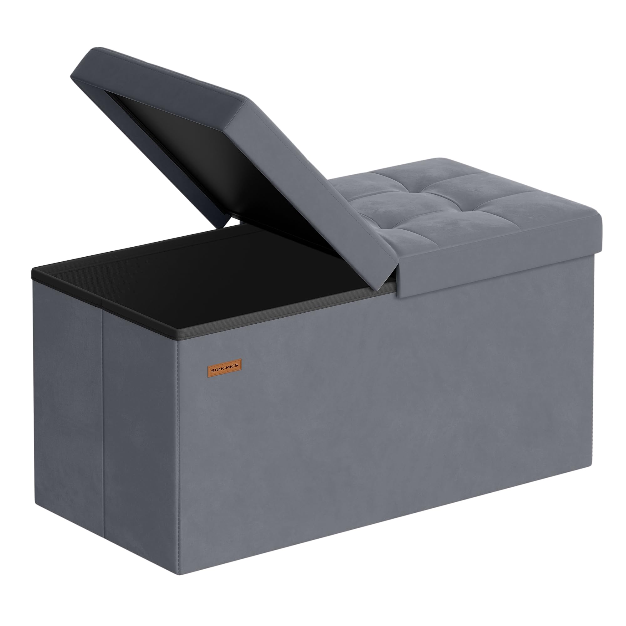 Leroy Merlin Banco De Almacenaje Plegable De Terciopelo Con Tapa Abatible Y Reposapiés, Carga 300 Kg, 38X76x38 Cm, Pizarra Gris 