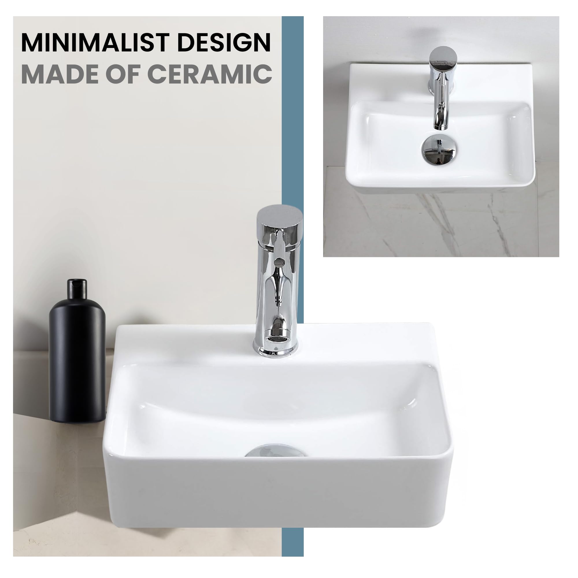 MAGIC SELECT Lavabo en Céramique, Vasque a Poser Blanc, Lavabo de Toilette Anti-Taches, Facile à Nettoyer avec Connexions Standard. Idéal pour la Cuisine ou la Salle de Bain. (36,5x25,5x10,5 CM)