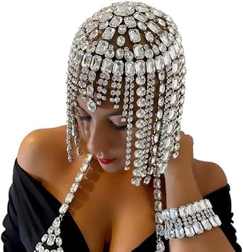STONEFANS Vintage 1920s Rhinestone Headpiece Cap Women Crystal Flapper Headchain Hairpiece Gatsby Hair Accessories, Silver, One Size