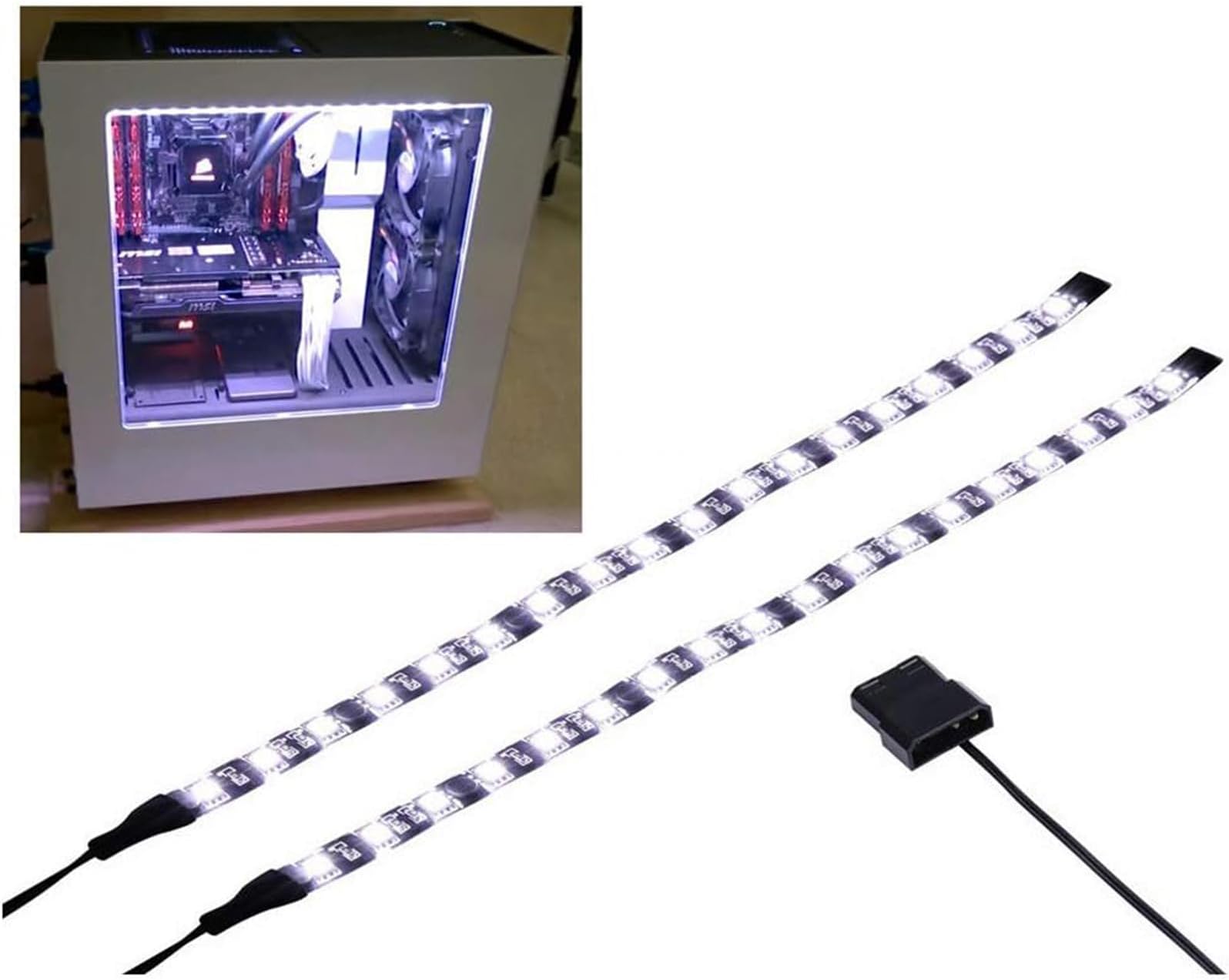 LED Light Strip Computer Lighting White, Magnetic, Molex Connector, 2pcs LED Strip for PC Case Lighting Kits