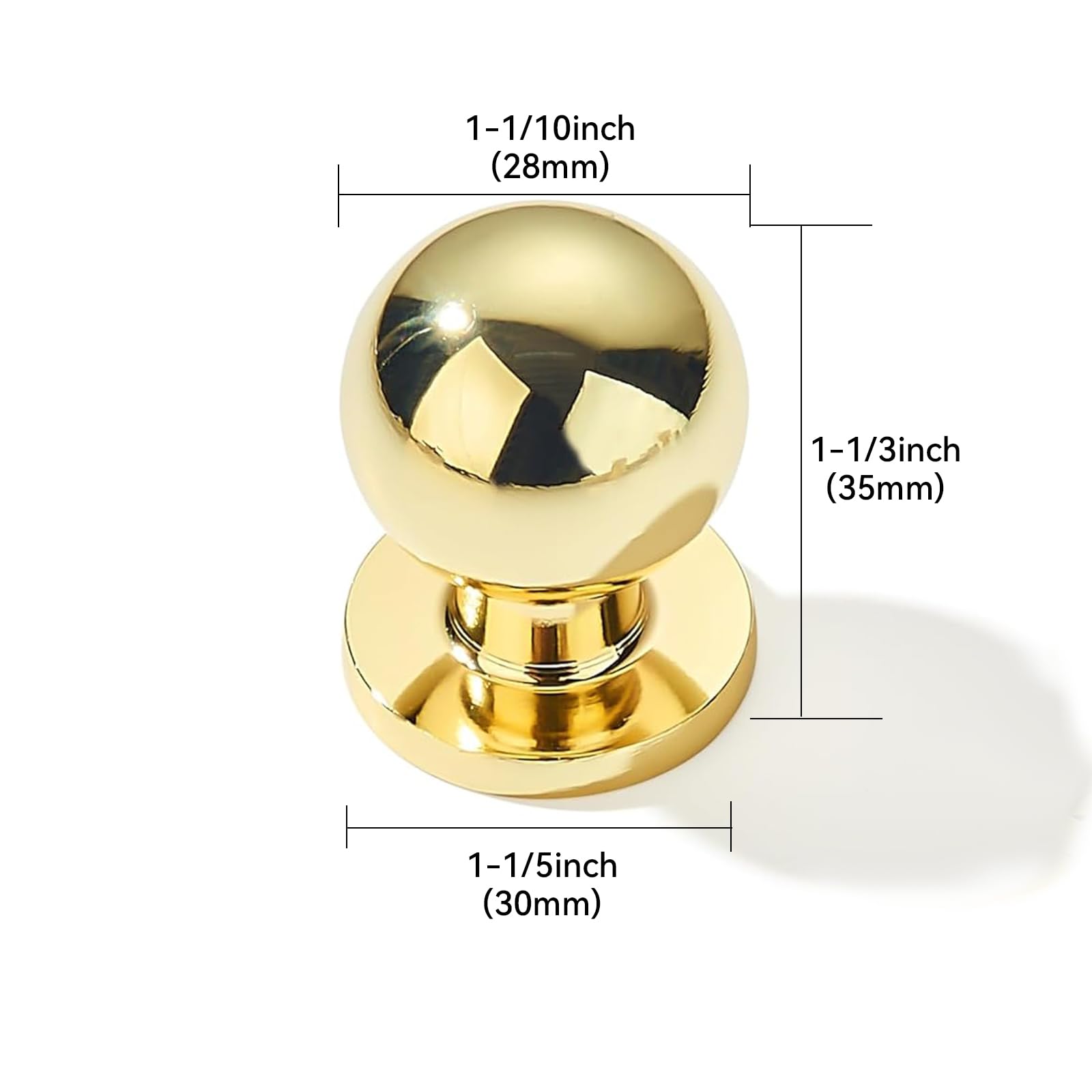 KHTUMEWARE-170057 Round Knob, Polished Gold, 1-1/10 in (28 mm), 10-Pack in Polished Gold — KHTUMEWARE