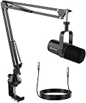FDUCE SL40+ Microphone dynamique Podcast,USB/XLR Kit de micro pour podcasting, gaming & streaming, Boom Arm Stand Dynamic Mic, sortie d'écouteur encastrée, bouton musé, bouton de gain