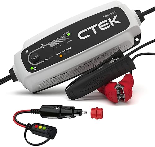 CTEK CT5 Time to Go Bundle  CTEK (40-255) CT5 Time to Go-12 Volt Cargador de batería y mantenedor, con CTEK (56-870) Confort Indicator Cig Plug