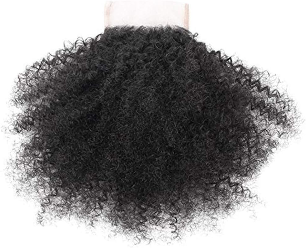 Afro Kinkys Curly 4"x4" Free Part Lace Closure Mongolian Virgin Human Hair Pre Plucked Natural Hairline 4B 4C Natural Color 12 Inch