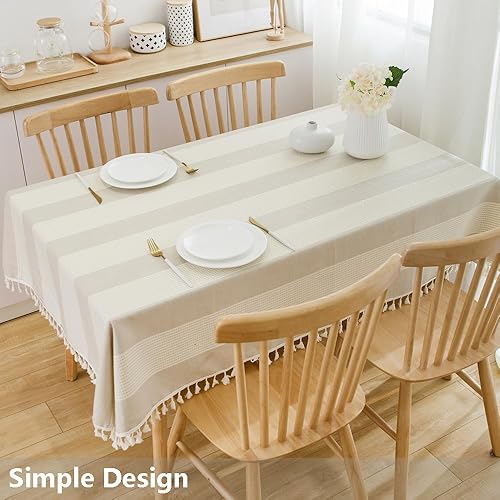 Miniatura 7 de Mantel de lino de algodón resistente para mesa cuadrada, mantel con borlas para mesa de comedor, a prueba de polvo, para decoración de mesa (55 x 55