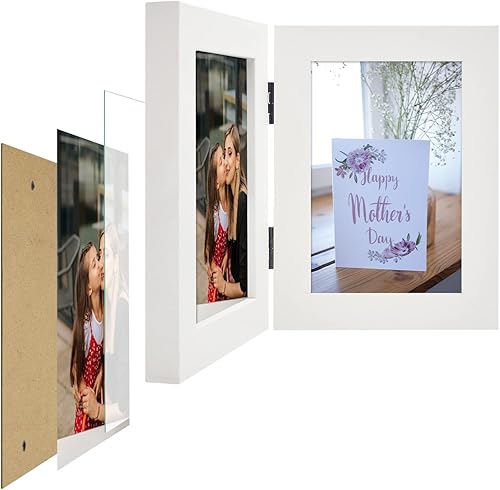 Vista 89 de Frametory, Marco de fotos triple de 4 x 6 pulgadas, marco de fotos con bisagras, tres marcos plegables para escritorio, marco de vidrio vertical Gris