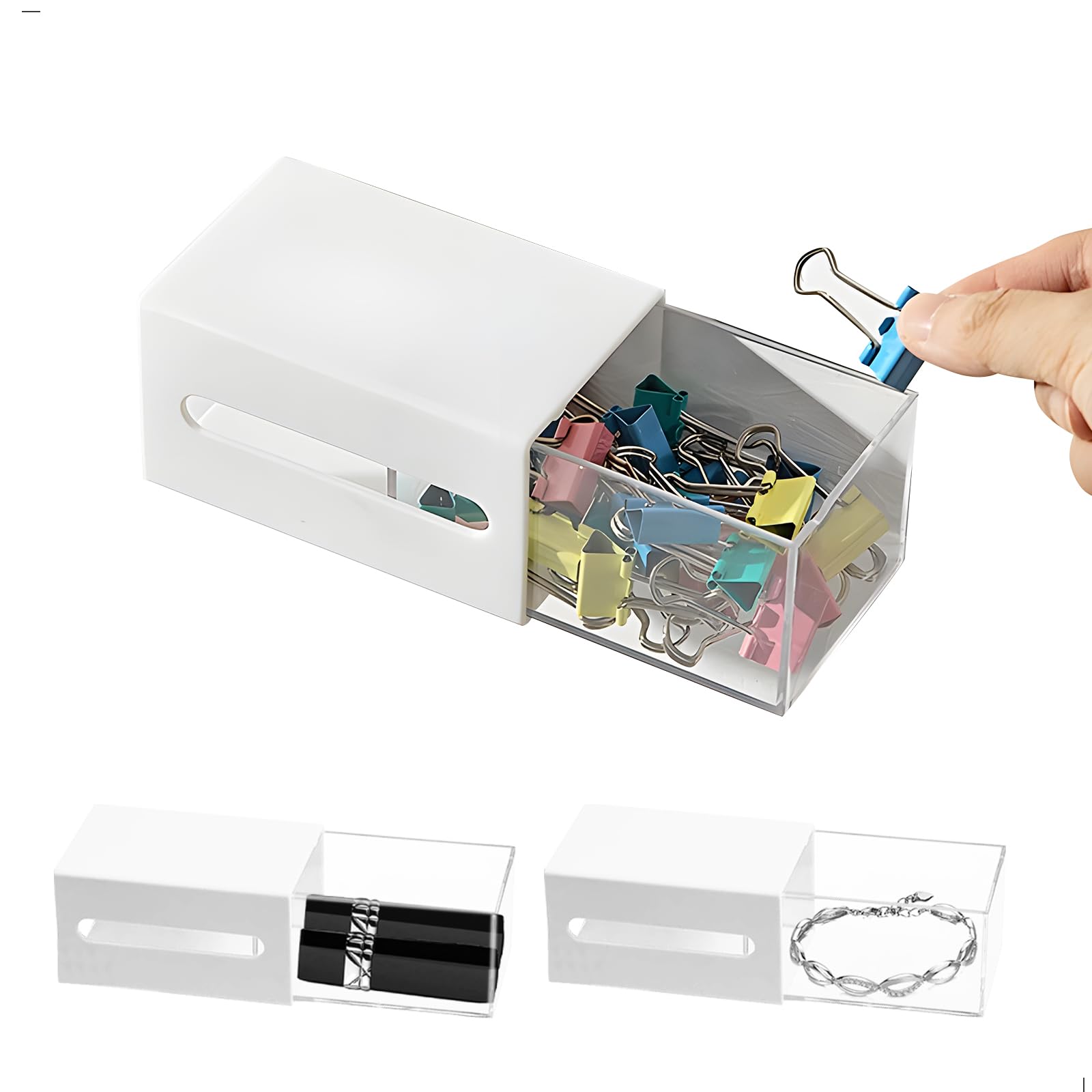 Jinminamz Wall-Mounted Storage Box with Drawers, White, Plastic Frame, HIPS Material
