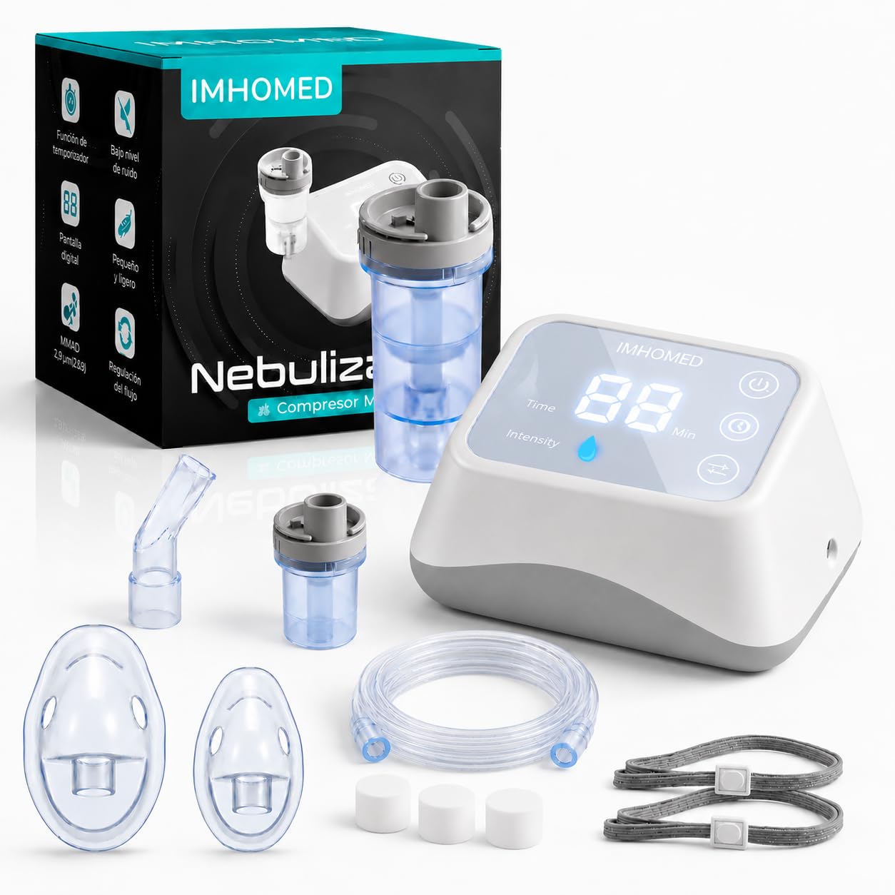 Nebulizador Portatil Bebe Adultos y Niños Con REGULACIÓN DE FLUJO, Inhalador Nasal para Enfermedades respiratorias, Alta Capacidad de Atomización, Tecnología con Compresor de aire