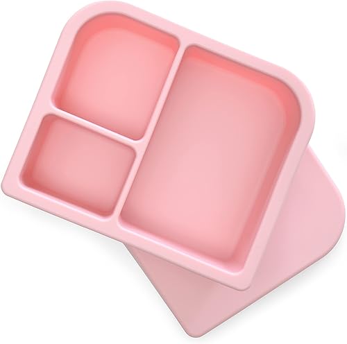 PrimaStella Lonchera de silicona irrompible para niños y adultos, caja Bento dividida (rosa suave)