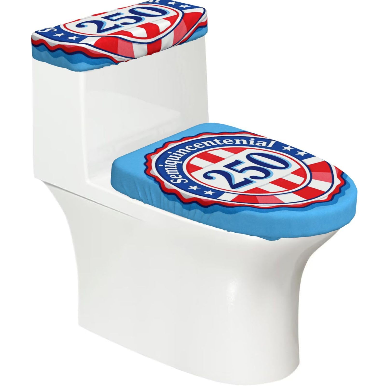 Seal Badge Elastic Toilet Cover Set of 2-Stretchy Lid and Tank Covers for Bathroom, Soft Washable U Shape Toilet Decor