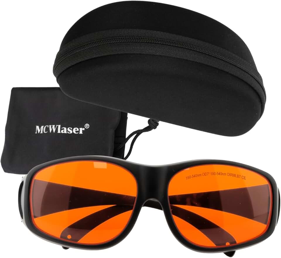 MCWlaser 190-540nm Gafas de Protección Seguridad Láser OD7+ Laser Safety Goggle Glasses Para UV light Violet Blue Green Laser 405nm 445nm 450nm 473nm 532nm Tipo de absorción EP-3