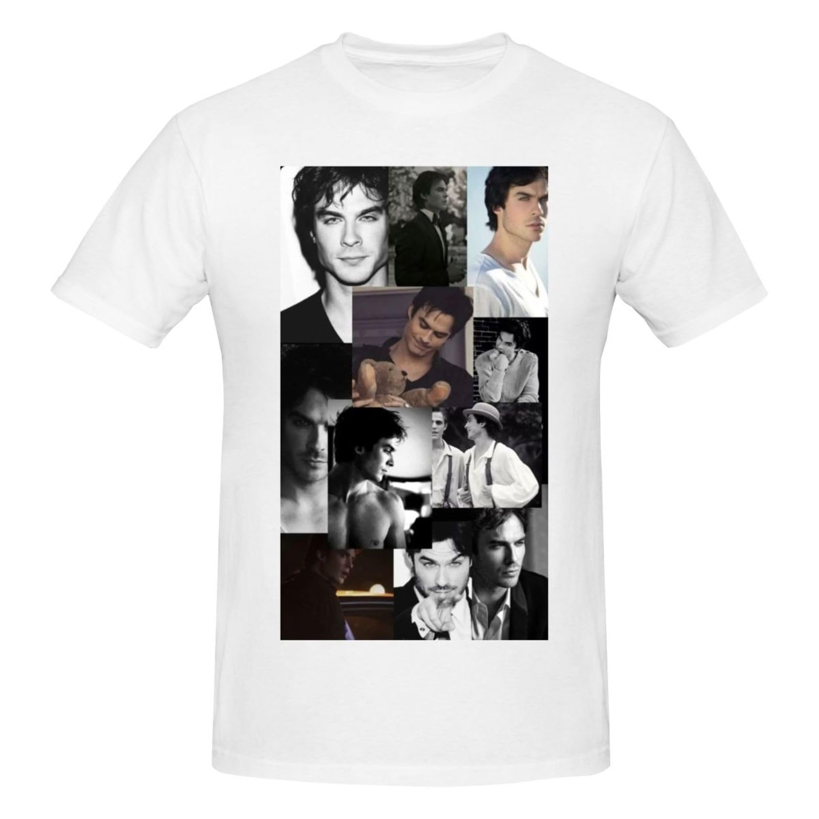 Djngn Unisex White Ian-Somerhalder Men's T-Shirt Tops Summer Short Sleeve Tee Cotton Workout T-Shirts Fitness Athletic Undershirts