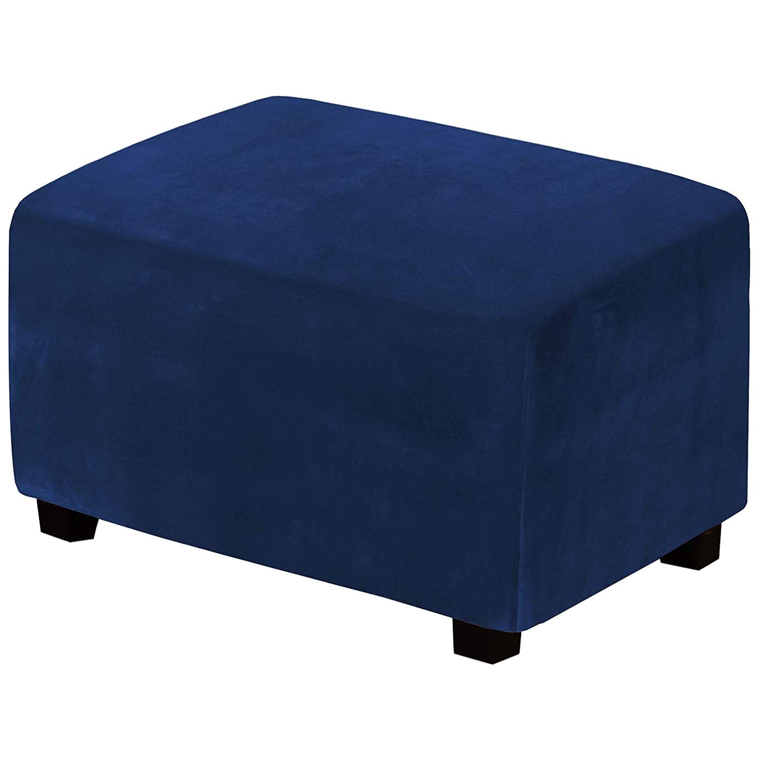 Housse de repose-pieds rectangulaire extensible et lavable en velours épais bleu