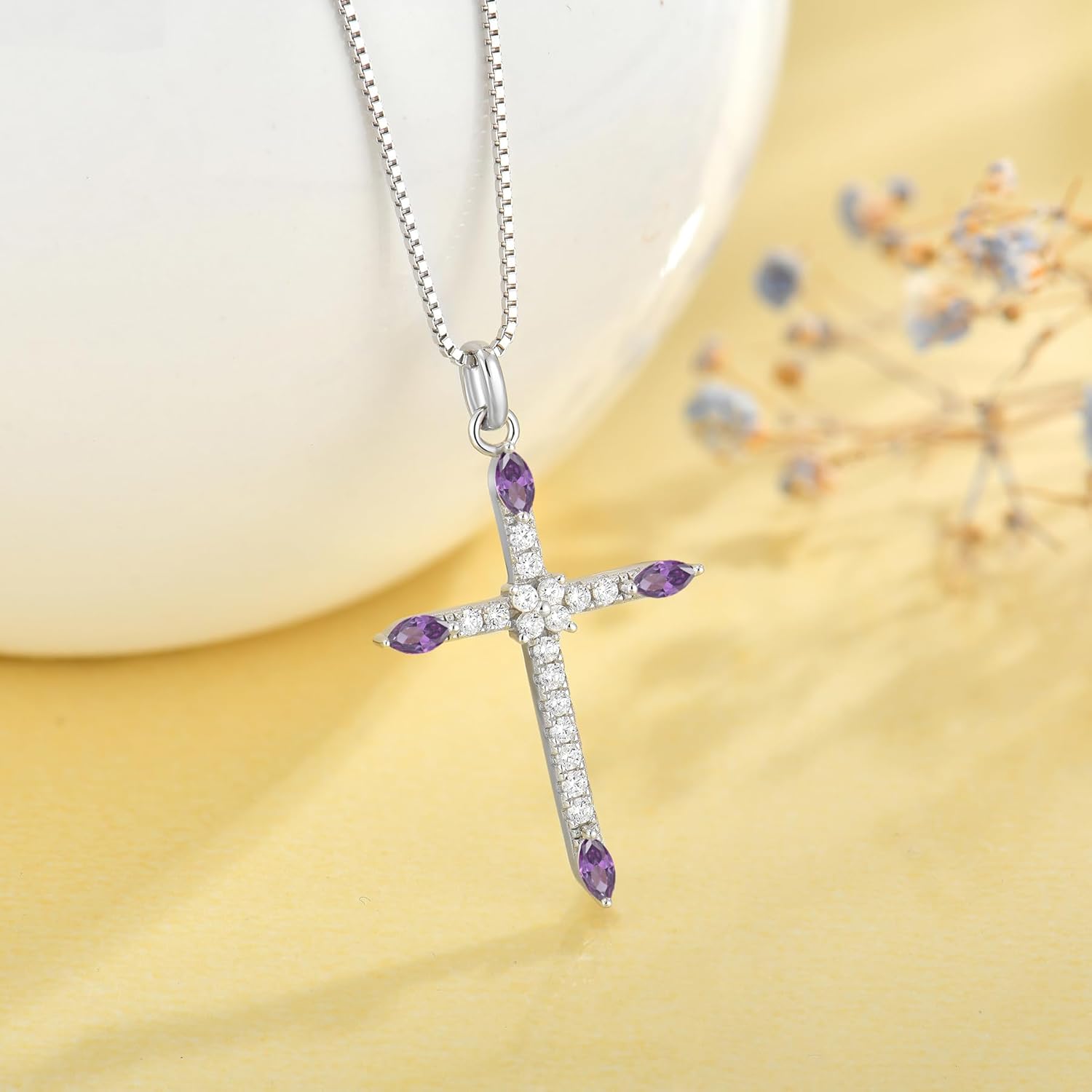 JO WISDOM Cross Necklaces for Women 925 Sterling Silver Cubic Zirconia Birthstone Cross Pendant Necklace Jewelry - Image 4