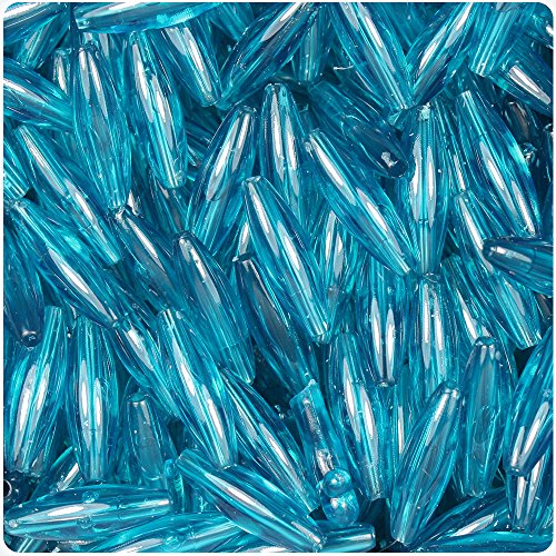 BeadTin Teal Transparent 19mm Spaghetti Plastic Craft Beads (200pcs)