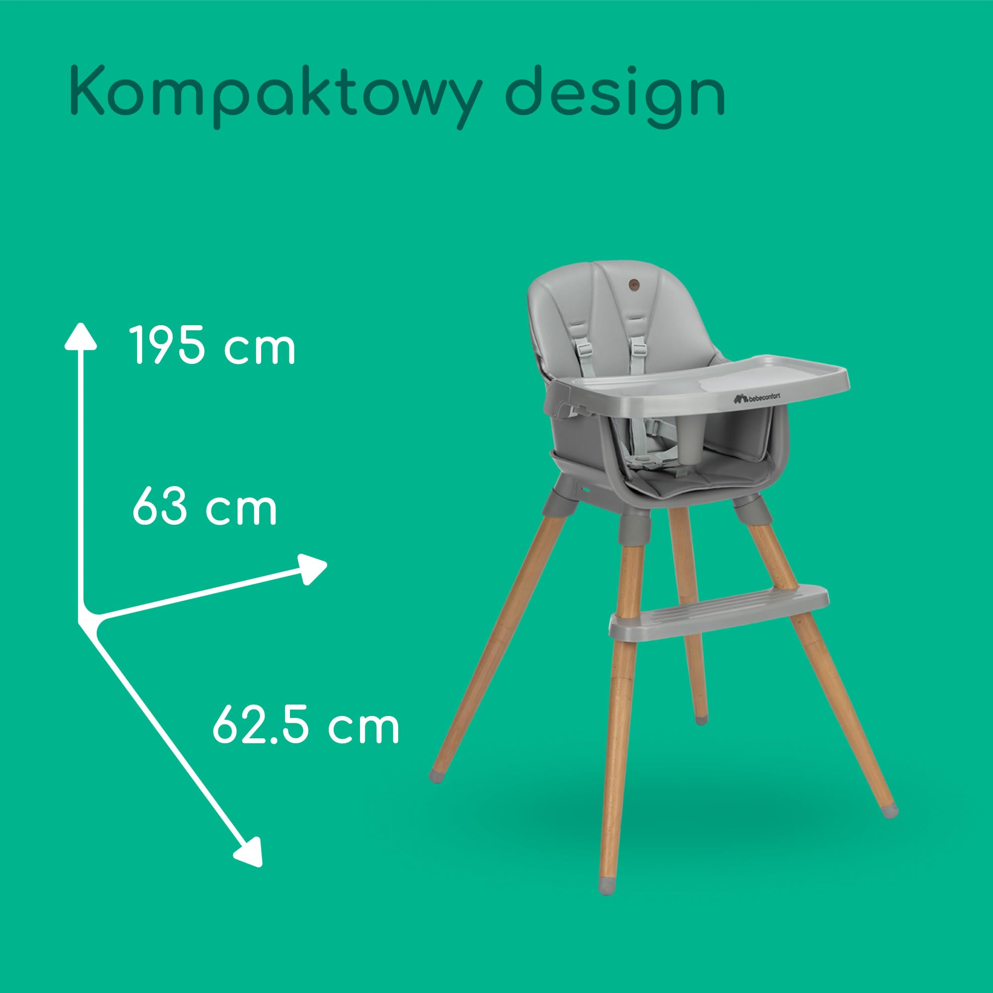 Bebeconfort Avista 2, 4w1 wysokie krzesełko, podstawka podwyższająca, krzesło do jadalni dla malucha, 6 miesięcy - 14 lat (9-60 kg), wyściełane poduszki, regulowana tacka, Tinted Grey