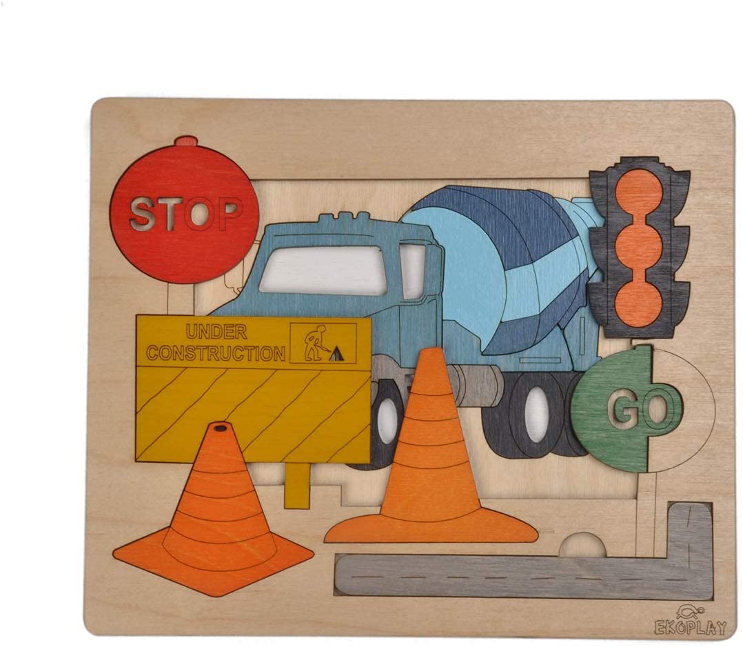 Road Construction Multilayered Wooden Puzzles for Kids 20 Piece Jigsaw Puzzle for School Kids Learning Educational Toys Gifts for Boys Girls