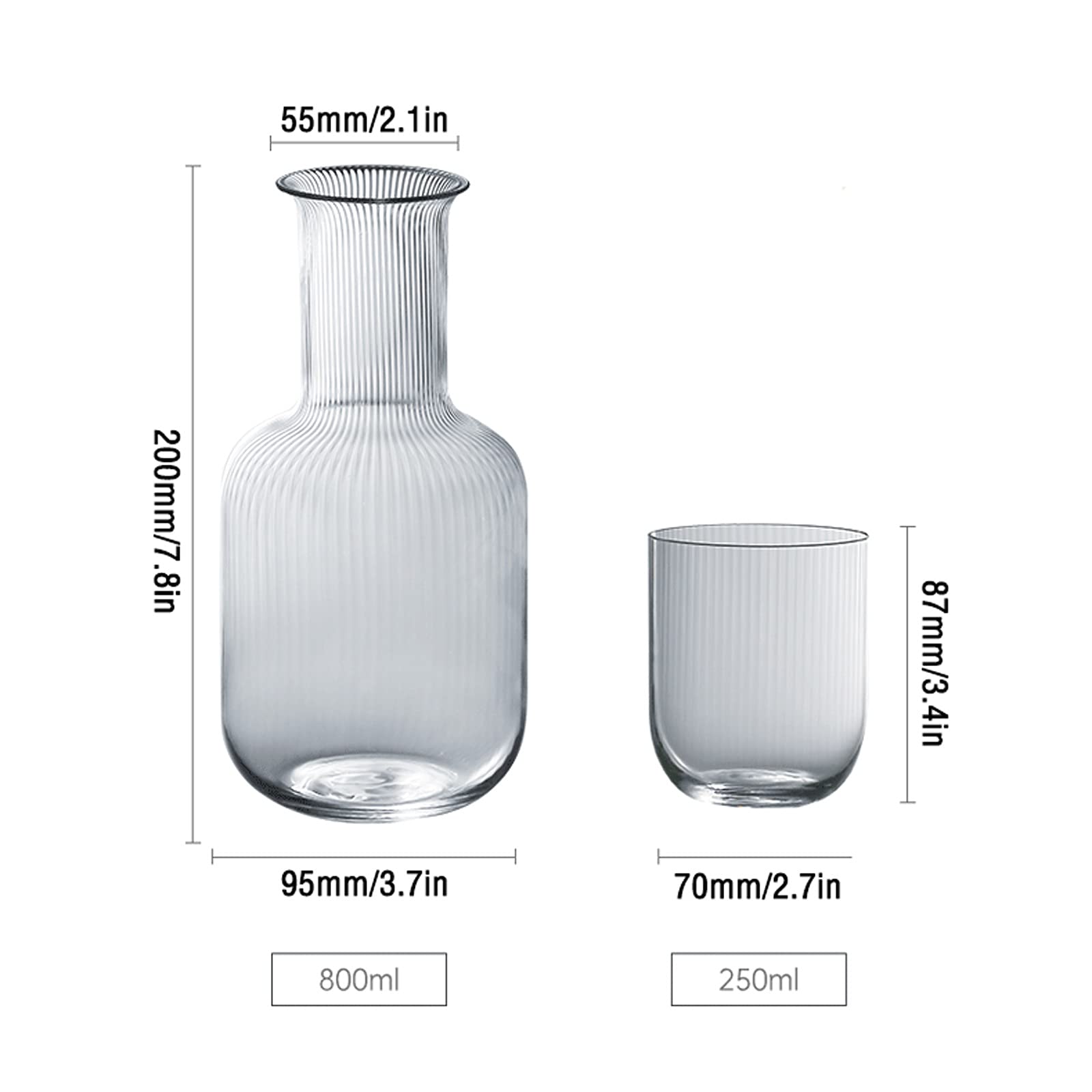 Cruche 27 onces Pichet en verre simple avec une tasse d'eau Chaîne Vertical Motif Cruche à eau froide for le lait, le jus, les boissons chaudes et froides Cruche a Eau