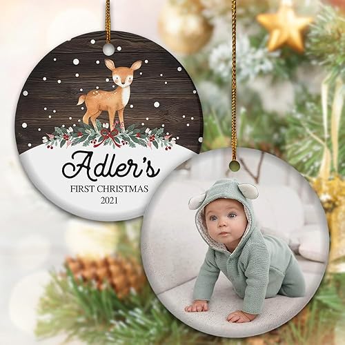 Vista 39 de TM TEEMAN Adorno de Navidad para bebé 2024, adorno personalizado de primera Navidad con foto, recuerdo de la primera Navidad del bebé, adorno Bebé 12