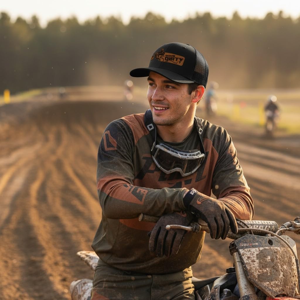 Ridin Dirty Leather Patch Snapback Trucker Hat Richardson 112 | Dirt Bike Motocross MX Braap Birthday Christmas Fathers Day