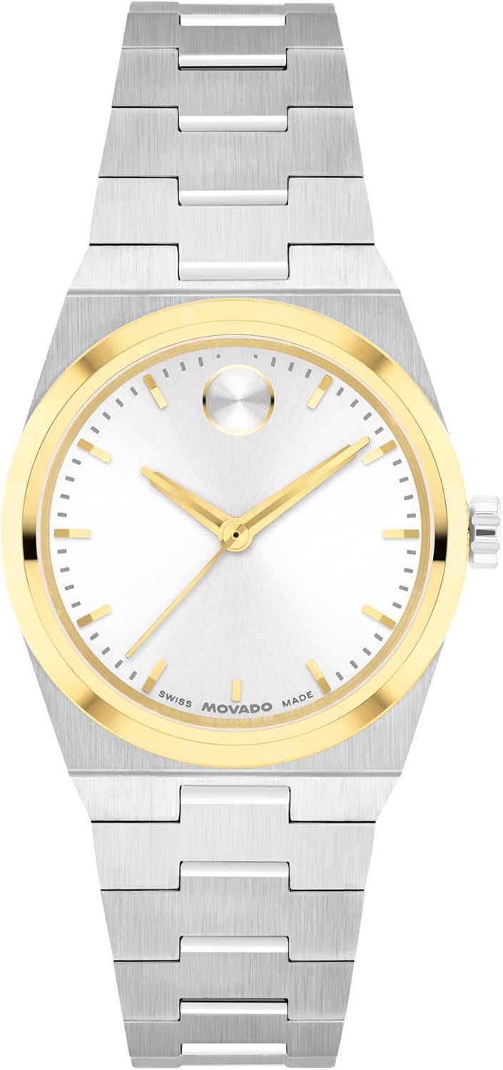 Movado Women's Bold Quest Mini 28mm Watch, Swiss Quartz Movement, Stainless Steel Case and Bracelet, Signature Dot, Modern Petite Luxury Timepiece