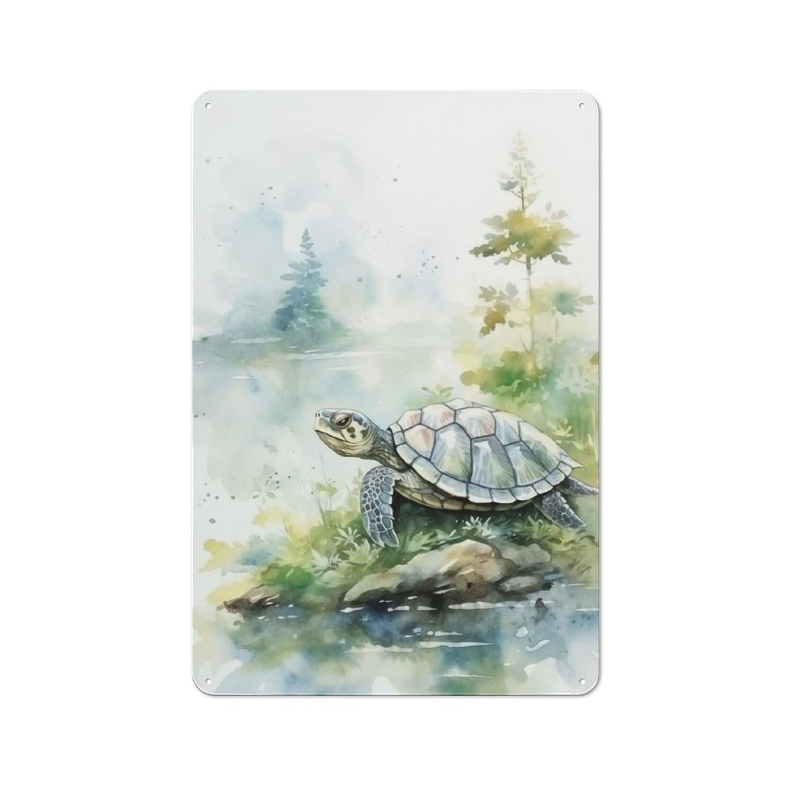 Decorative Tin Sign with Turtle Watercolor Design 30x20cm, Nostalgic Old Style Wall Plaque for Living Room, Hallway, Kitchen Or Cafe