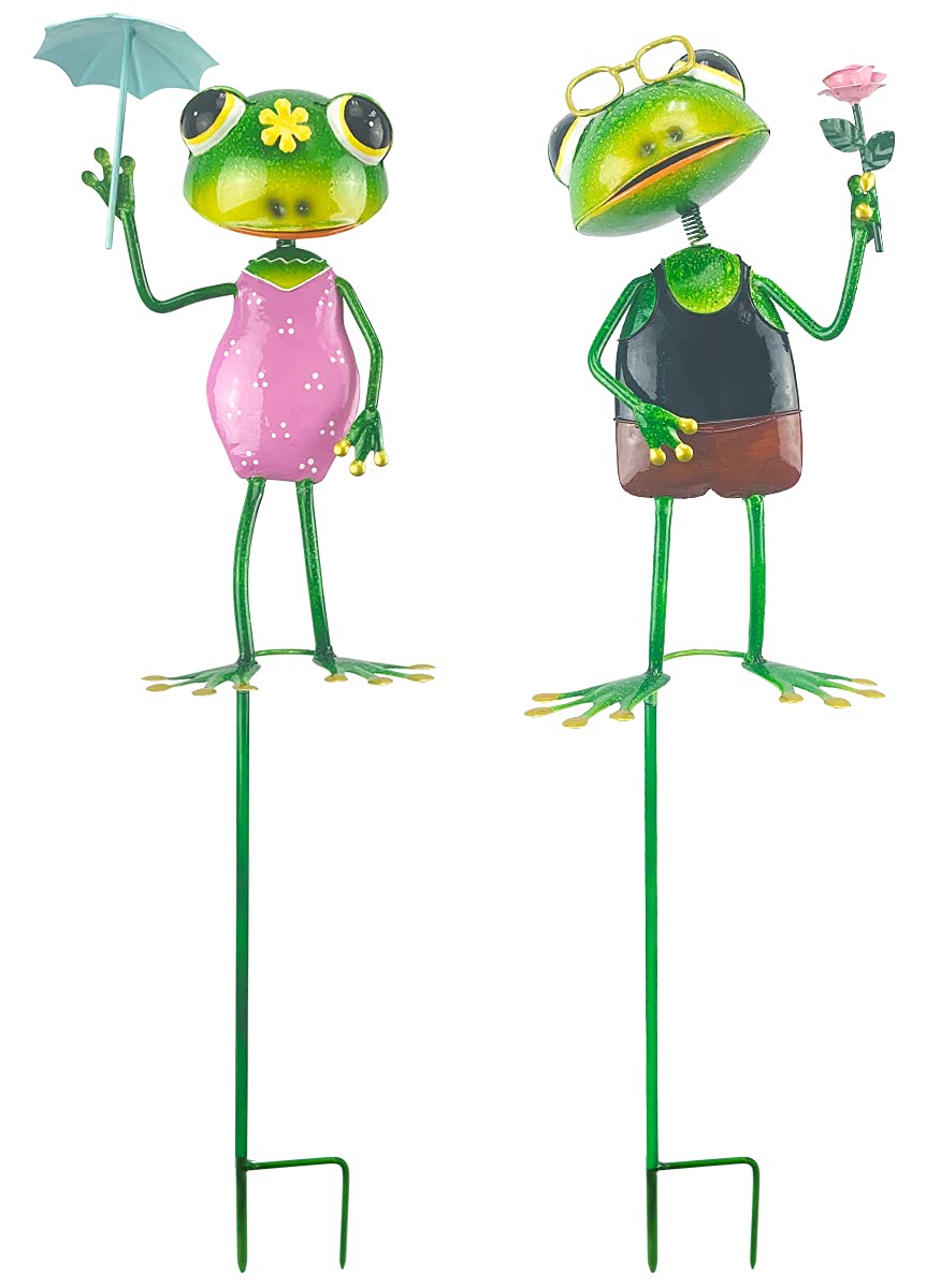 Red Carpet StudiosRed Carpet Studios Set of 2 Frog Couple Garden Stakes, 22-Inch, Umbrella & Flower
