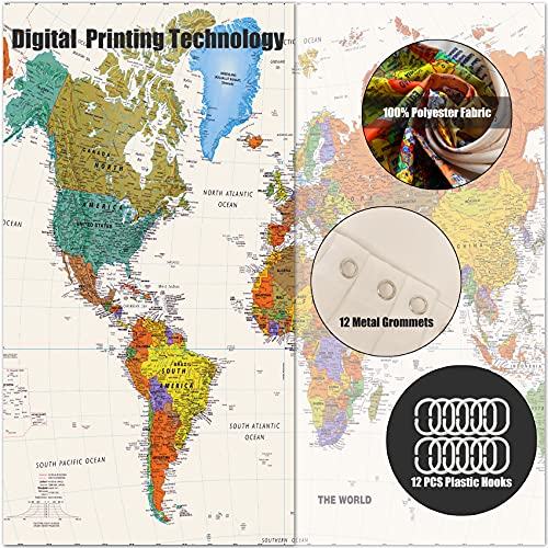 World Map Bathroom Shower Curtains Fabric Shower Curtain Waterproof Curtains For Bathroom Quick-Drying Machine Washable Kitchen Curtains With 12 Hooks #TOP3