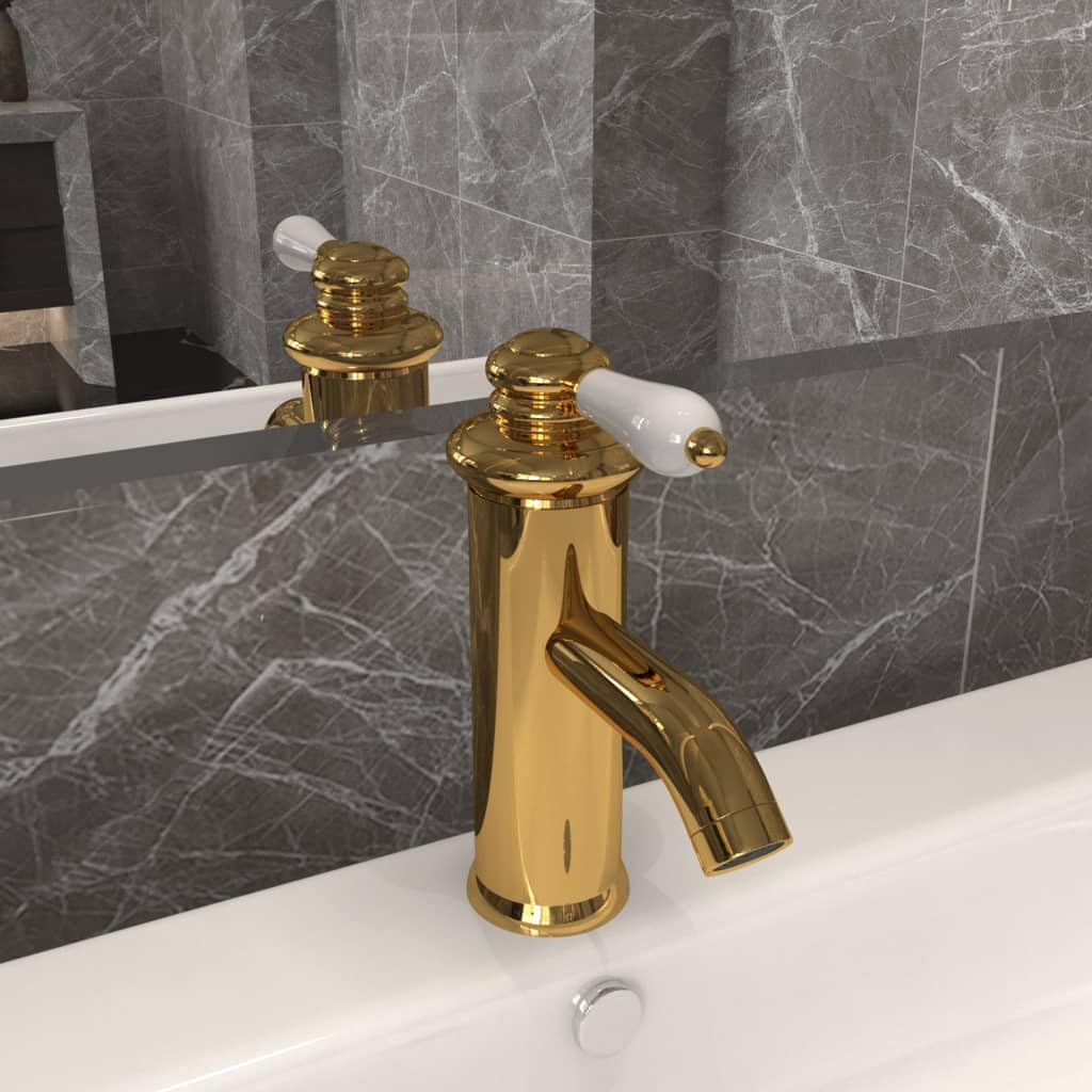 Grifo mezclador dorado de latón 130 x 180 mm monomando con cartucho de 40 mm G 3/8 manguera flexible de acero inoxidable para baño cocina