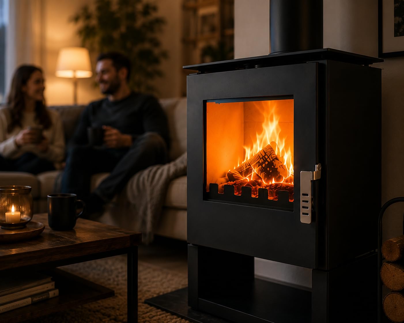 Verso Rheia - Poêle à bois 5 kW - 80,2 % d'efficacité élevée - Plaque supérieure compacte en acier (pas de fonte) - Petit poêle à bois pour 70-100 m³ - Eco Low Emissions - Émission de fumée de 150 mm
