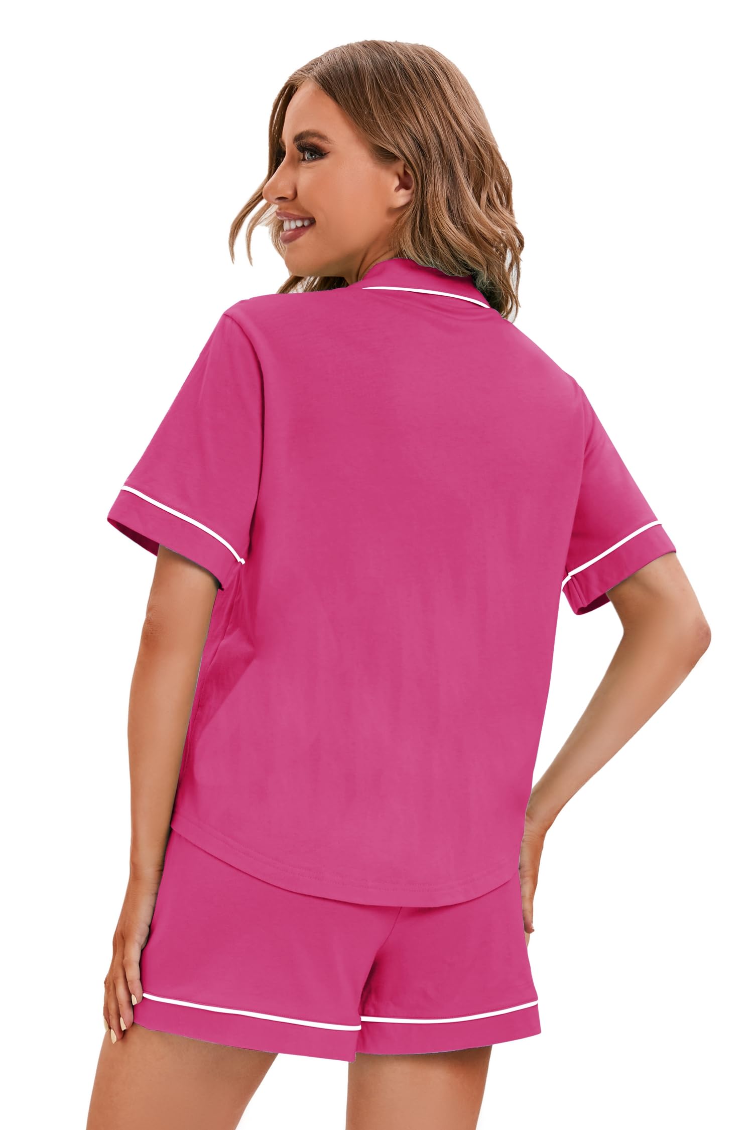 LUBOT Pyjama Femme Coton 100% ete, Pyjama à Manches Courtes, Pyjama Deux pièces pour Femme, vêtements de Nuit, vêtements de détente, tricotés & Haute élasticité, S - XXL