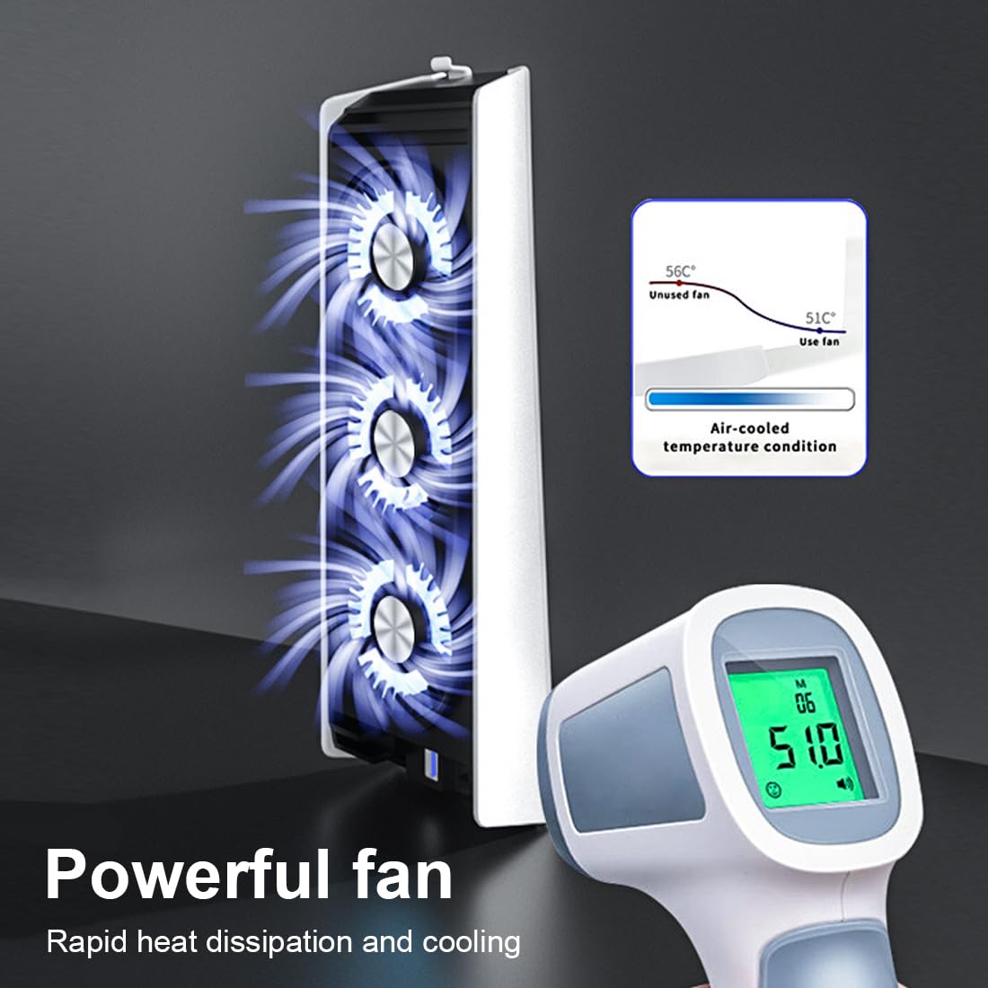 NHQZ Accessori di Raffreddamento per PS5, Ventola di Raffreddamento con LED, Controllo Automatico della Velocità e Hub USB 3.0 per Dischi PS5 ed Edizione Digitale