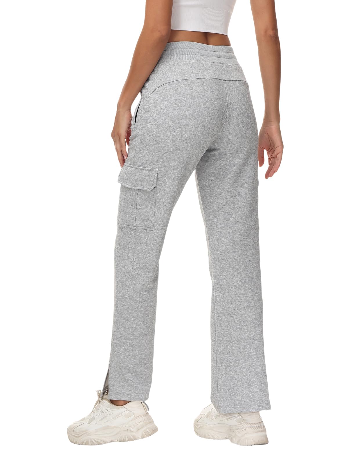 Rdruko Women's Cargo Sweatpants Straight Leg High Waisted Athletic Pants Zipper Pockets Trendy Wide Leg Bottom